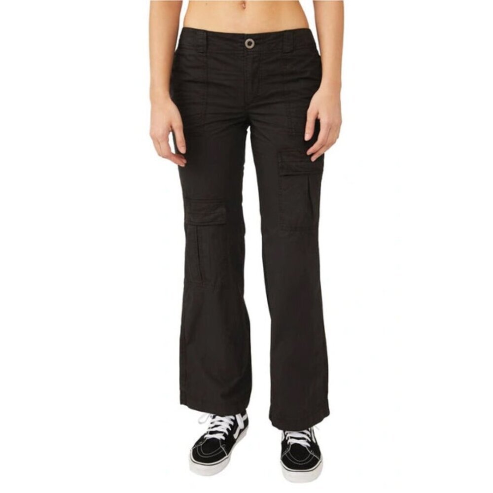 Free People The Thing Is Low Rise Cotton Utility Pants In Black | 2 | NWT